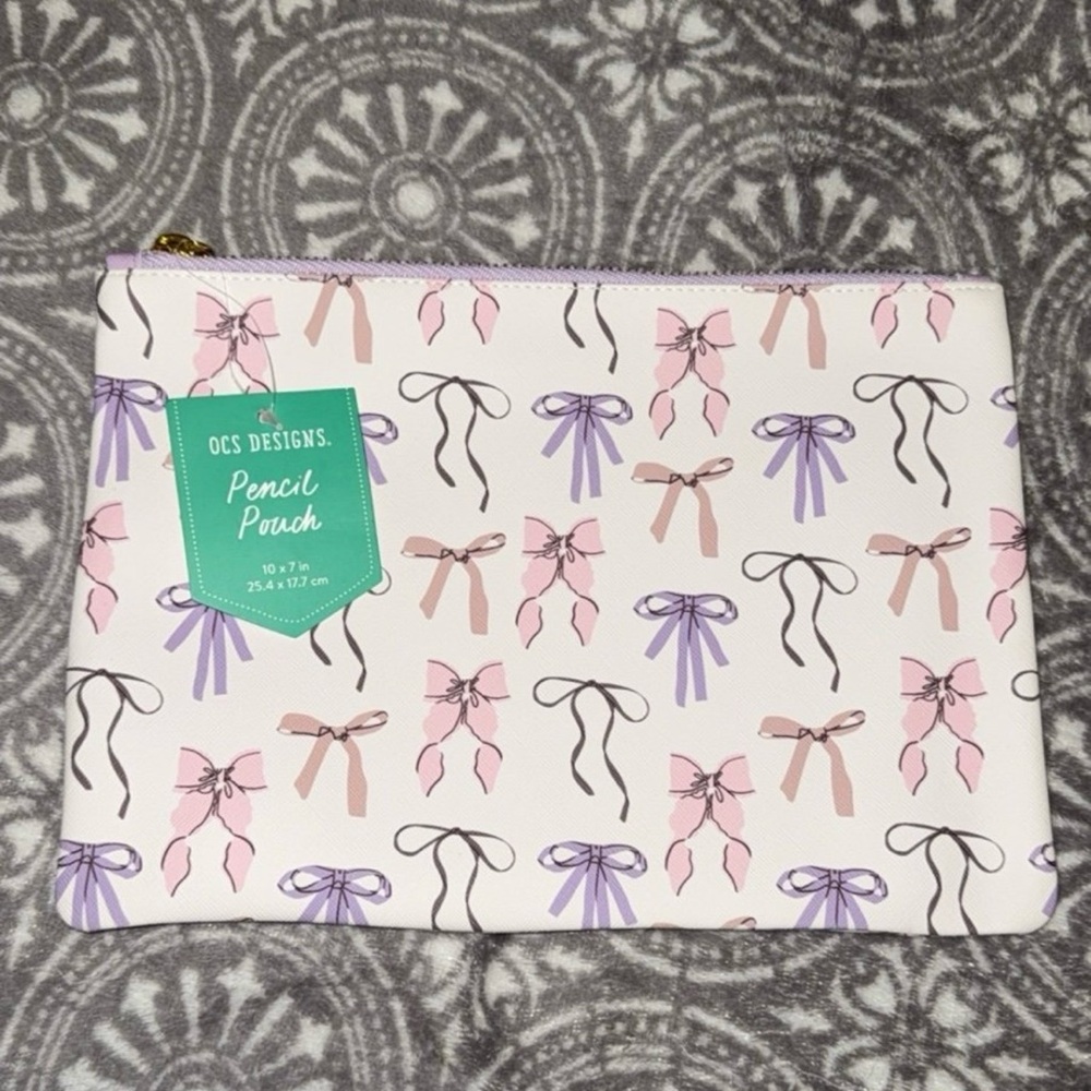 OCS Designs Pink and Purple Bow Pencil Pouch
